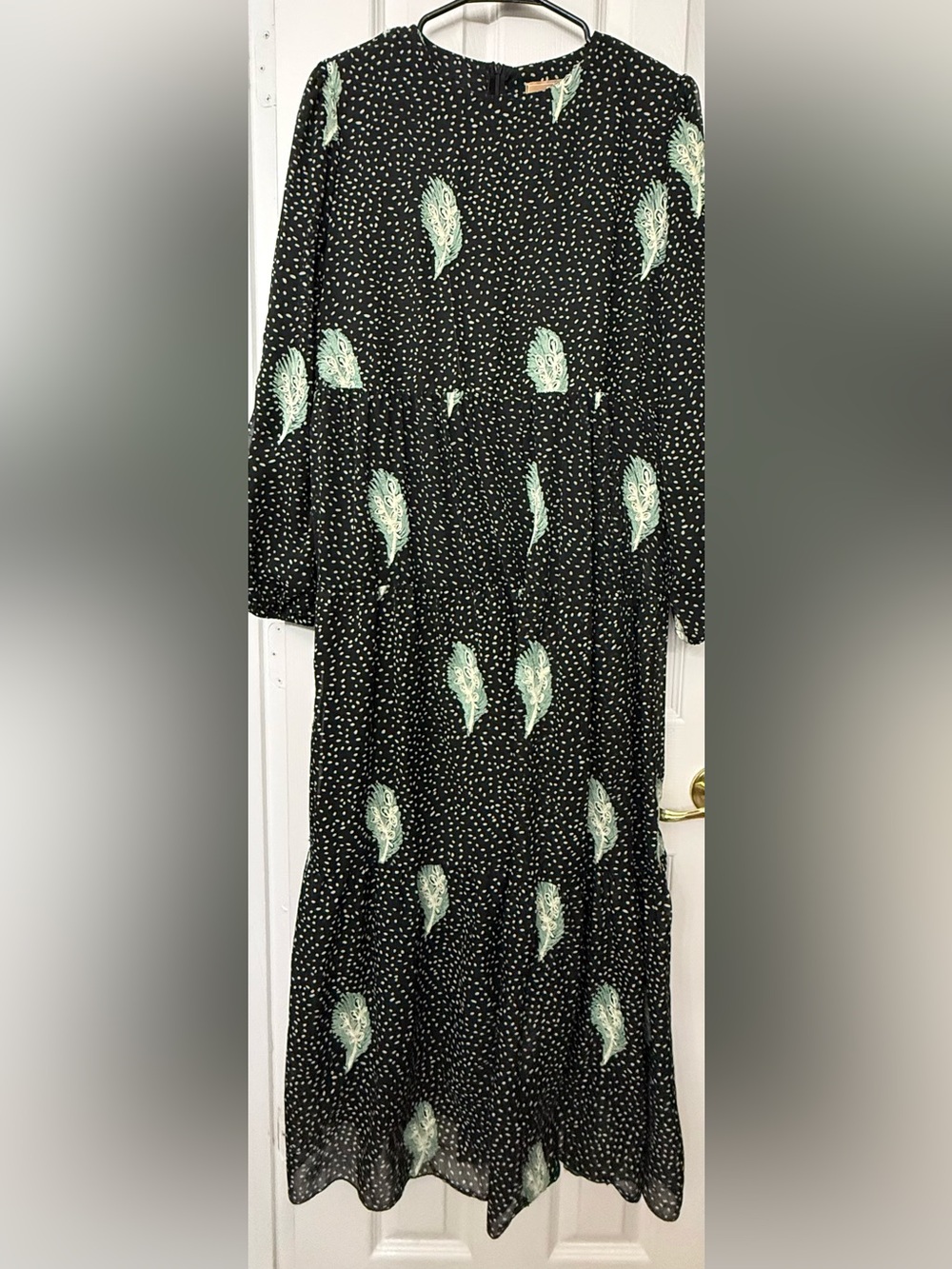 Ask I Sima Black Midi Dress with Mint Feather design (SKU0091)